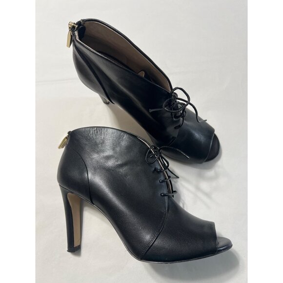 Louise Et Cie Black Leather Peep-Toe Ankle Booties Size 8 - Picture 10 of 10